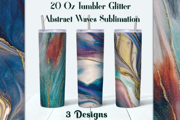 3 Abstract Waves with Gold Tumbler Subli Graphics