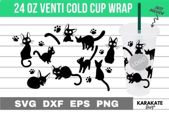 Black Cat Venti Cup Wrap: Graphics for Crafts Brands