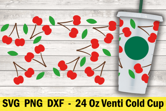 Cherry 24 Oz Cold Cup Wrap: Graphics for Crafts & Content