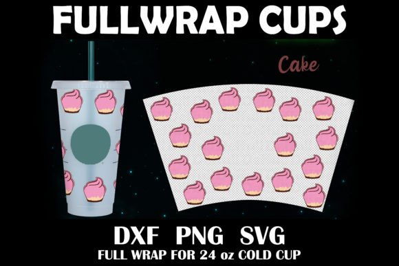 Full Wrap 24 Oz Cold Cup Cake Pattern: Graphics & Print Templates