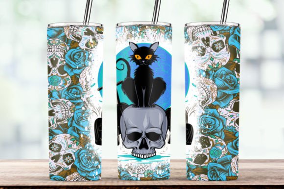 Halloween Skull Ghost Cat Tumbler Wrap Graphics