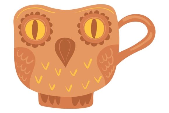 Owl Tea Cup Graphics: Hand-Drawn Illustrations