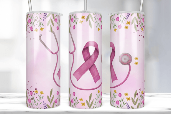 Pink Ribbon Breast Cancer Tumbler Wrap: Graphics & Print Templates
