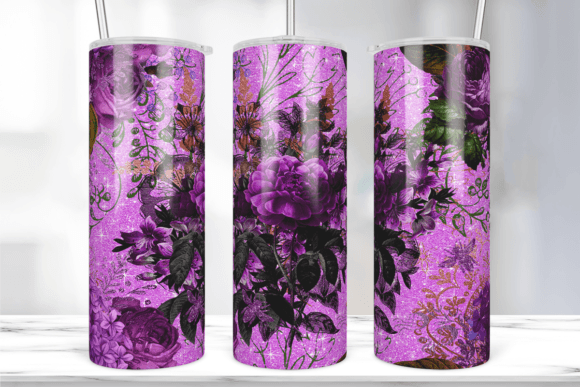 Purple Glitter Floral Tumbler Wrap: Graphics & Print Templates