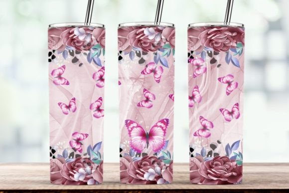 Rose Red Flower Butterfly Tumbler Wrap: Graphics for Crafts & Branding