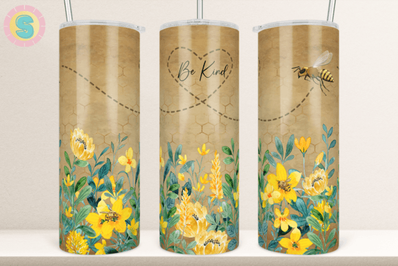 Seamless Bee Kind 20Oz Tumbler Wrap PNG: Graphics for Crafts & Content