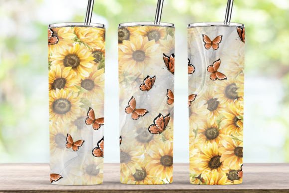 Sunflower Butterfly 20oz Skinny Tumbler