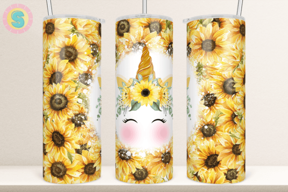 Unicorn Sunflower Tumbler Wrap PNG — Graphics for Crafts
