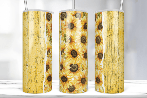 Wood Sunflower Tumbler Wrap: Graphics & Print Templates