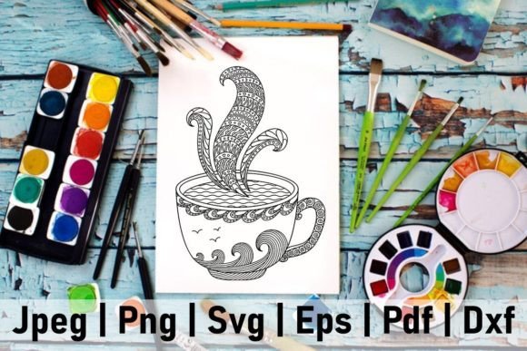 Zentangle Vector Cup of Tea Coffee Graphics